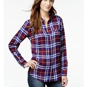 NWOT Lucky Brand Plaid Button-Down Shirt Red Blue White M 🥰